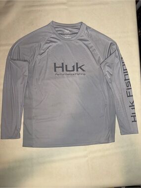 Huk Men’s Long Sleeve Rash Guard in Light Gray with Logo